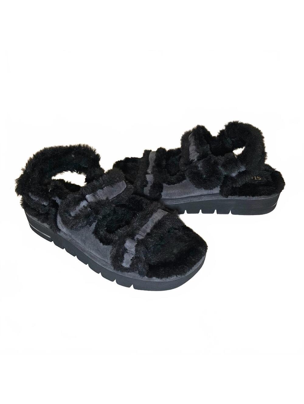 Stuart Weitzman Women's Black Furry Sandals Size 8